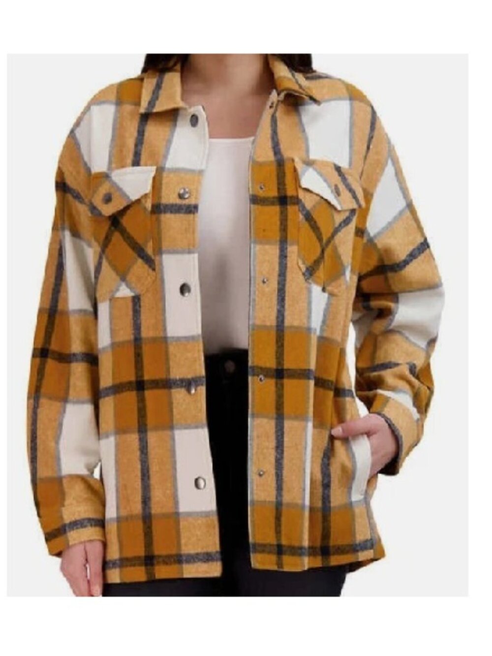 HFX Ladies Plaid Shirt Jacket Relaxed Fit Front Snap Closure XXL NEW